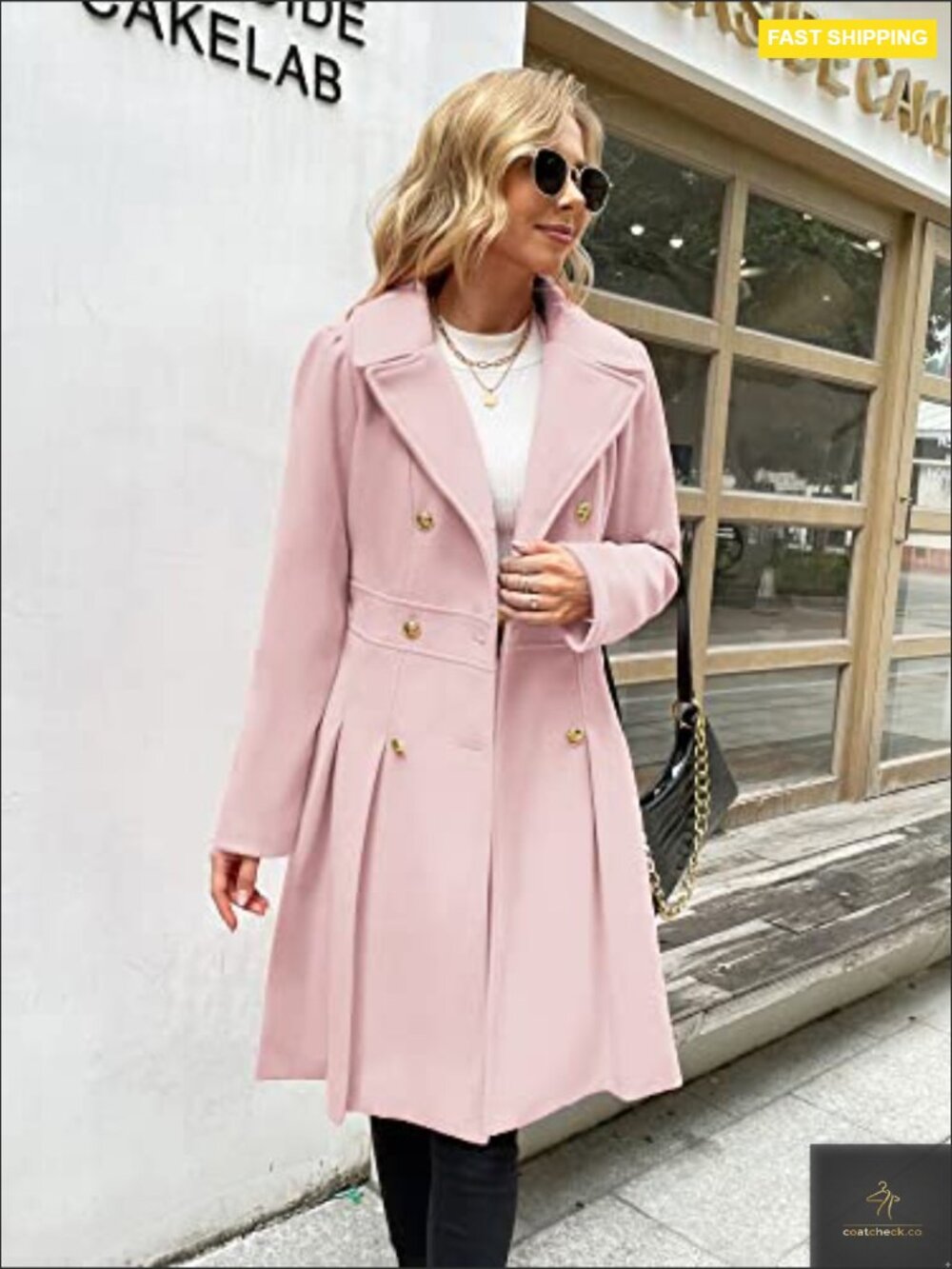 Classic Trench Coat Notch Lapel Double Breasted A-Line Pea Jacket with Pockets - Picture 4 of 7